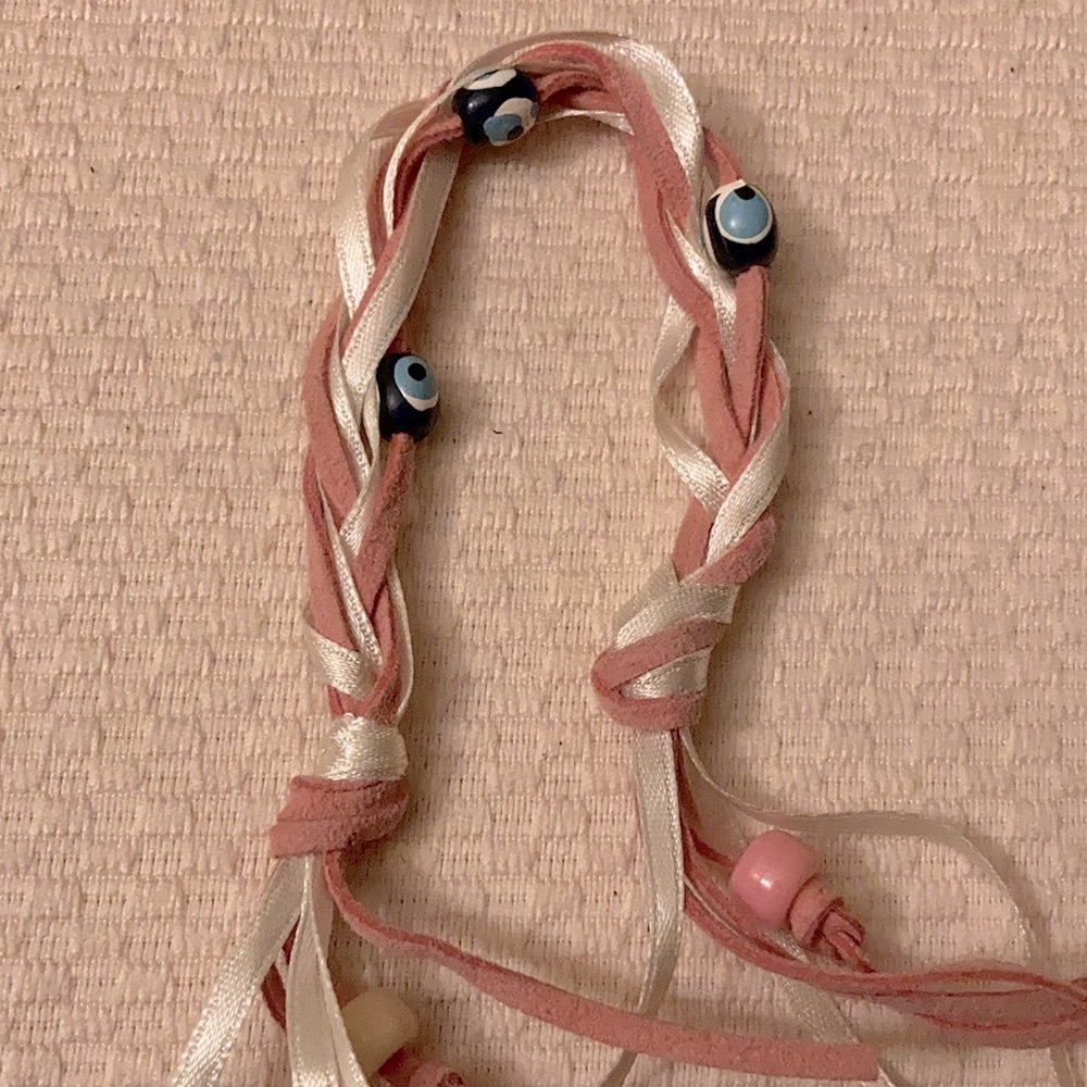 New Greek designer leather with ribbon and beads 🧿 evil eye bracelet.